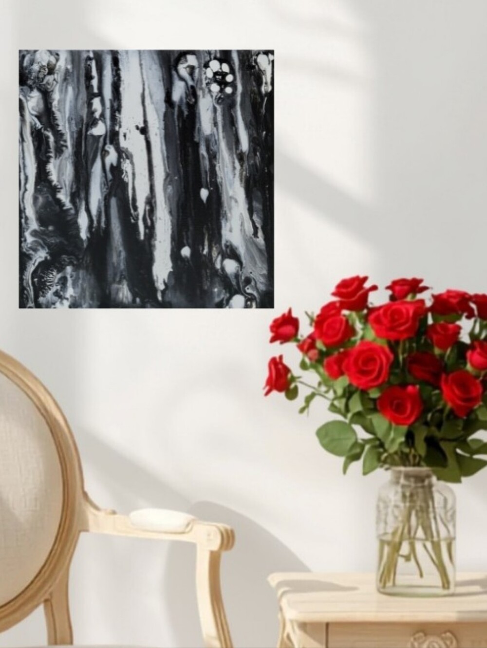 Hand Crafted Abstract Black & White 12x12 Inches Wall Art Canvas Painting